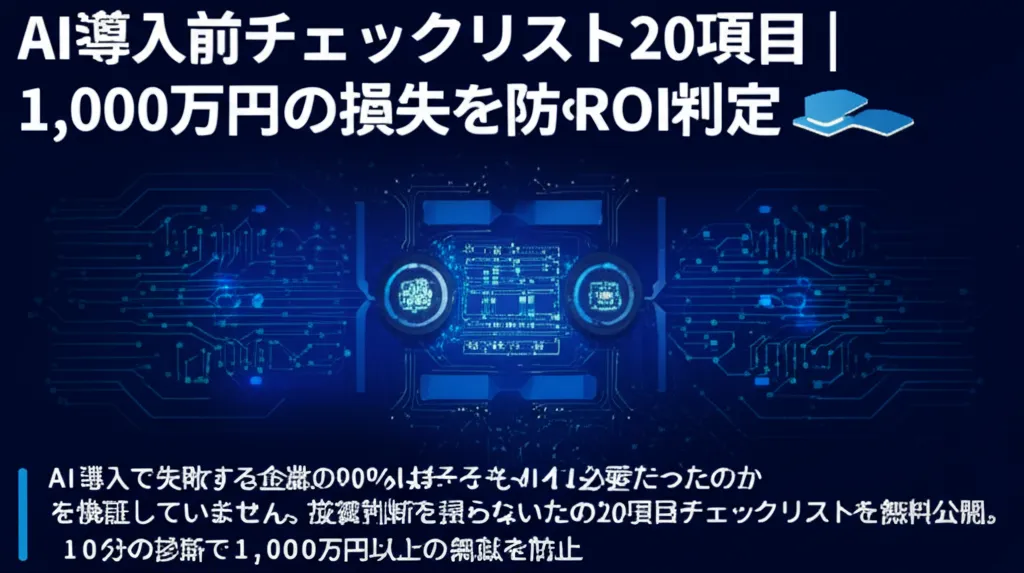 AI導入前のチェックリストに関する情報が記載されており、損失防止の重要性を強調している。
