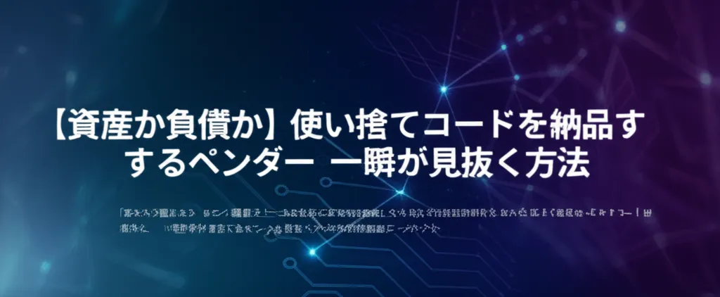 資産や負債に関するテーマで、コード納品の注意点を解説する内容の画像です。