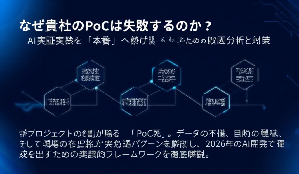 AI実証実験の失敗要因を分析し、2026年のAI開発に向けた対策を提案する内容。