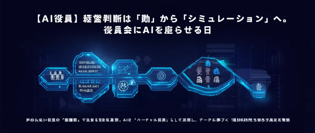 AI役員に関する経営判断の変化を示すグラフィックで、シミュレーションの重要性を強調している。