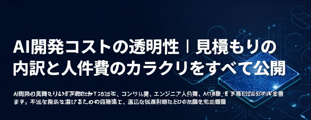 AI開発コストの透明性について、見積もりや人件費の詳細を解説する内容。