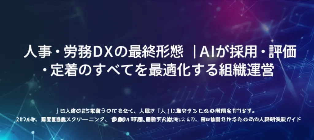 人事・労務DXに関する内容で、AIを活用した採用や評価の最適化について説明している。