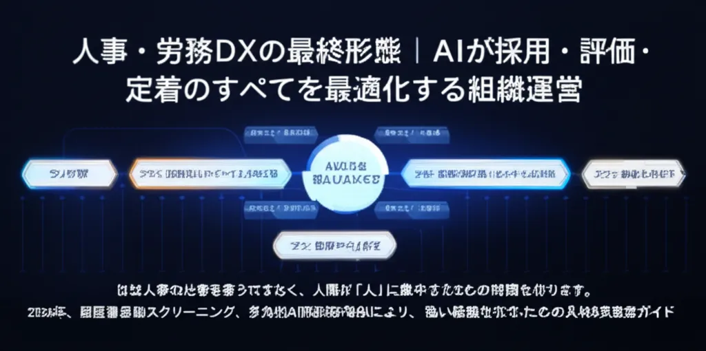 人事・労務DXにおけるAIの活用方法を示した図で、採用や評価の最適化を説明している。