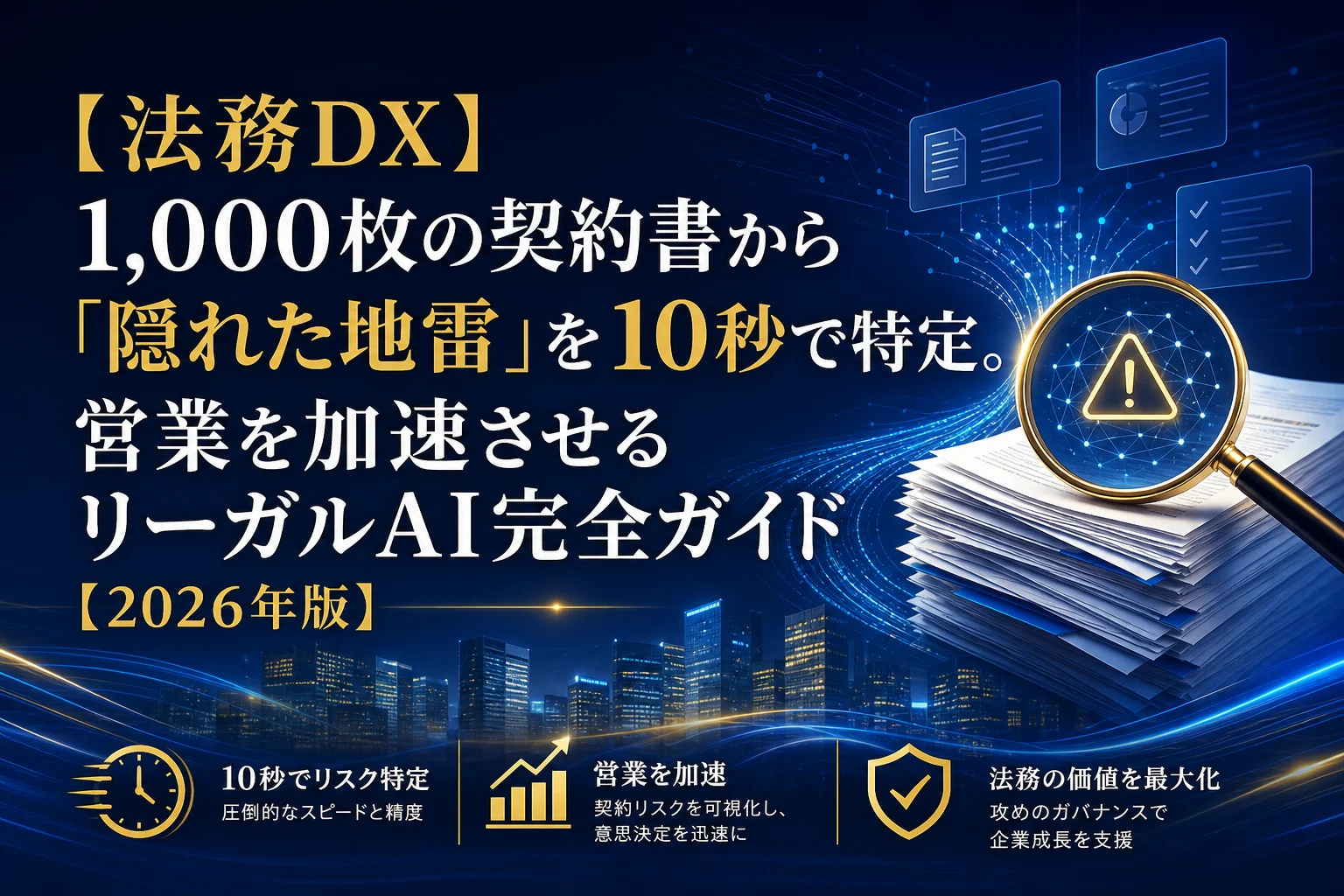 法務DXに関するガイドで、契約書の分析やリーガルAIの活用法を紹介している内容です。