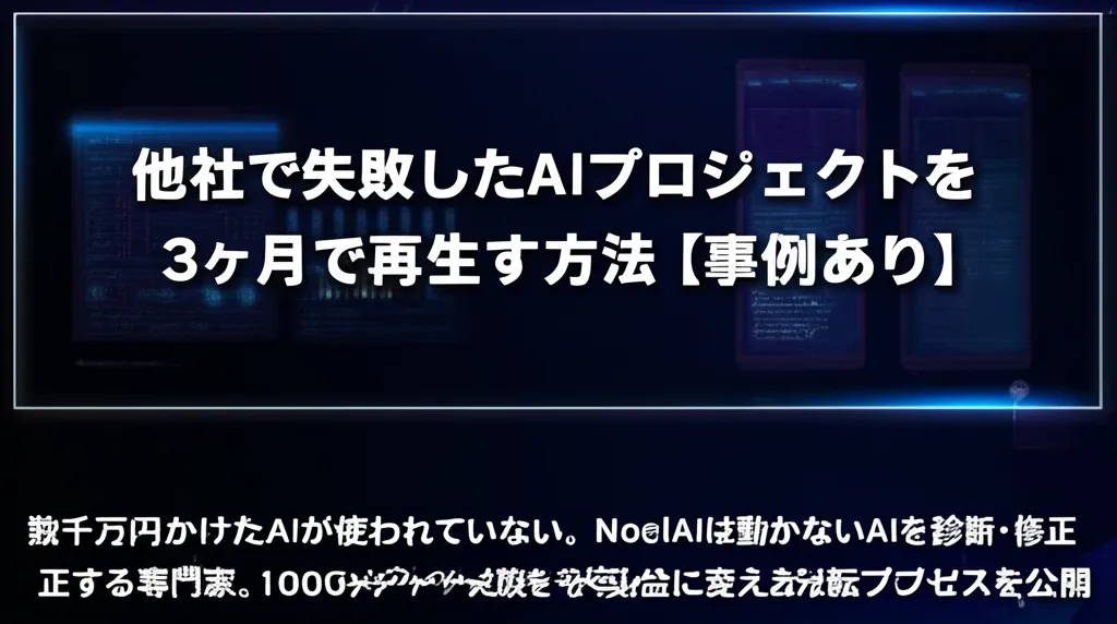 他社の失敗したAIプロジェクトを再生する方法についての情報が記載された画像。