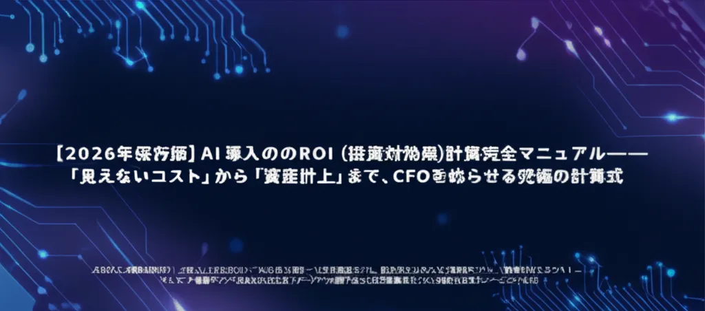 AI導入のROIに関する計算マニュアルの表紙。投資対効果をテーマにした内容。