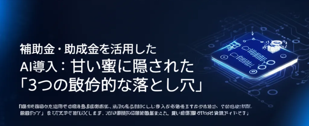 補助金や助成金を活用したAI導入に関する内容で、注意点が示されています。