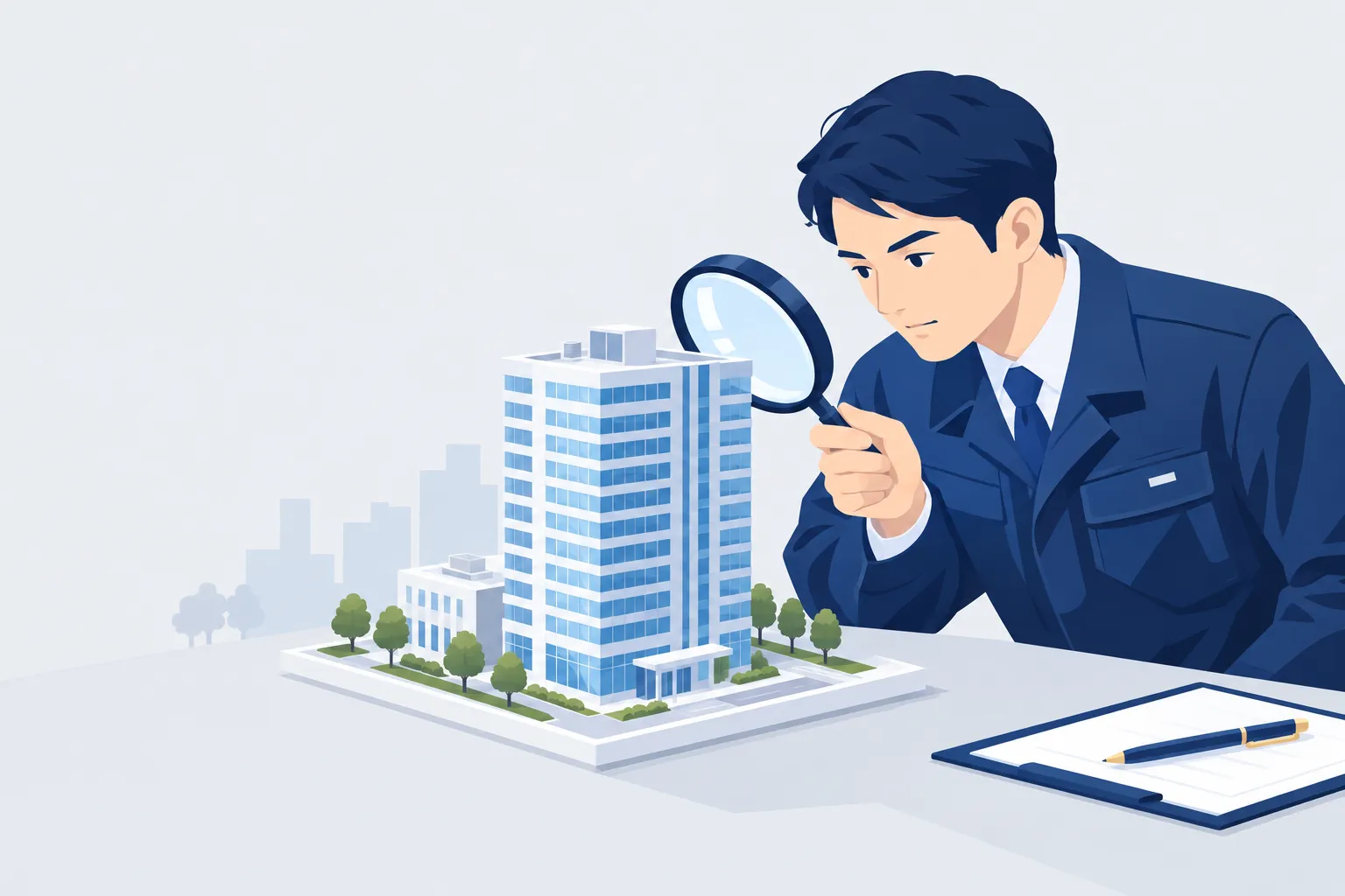 ビルメン会社の採用条件を観測する調査をイメージした編集用ビジュアル