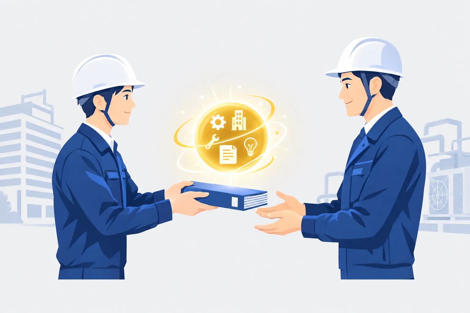 業務引き継ぎが失敗する設備会社の共通点をテーマにした編集用ビジュアル